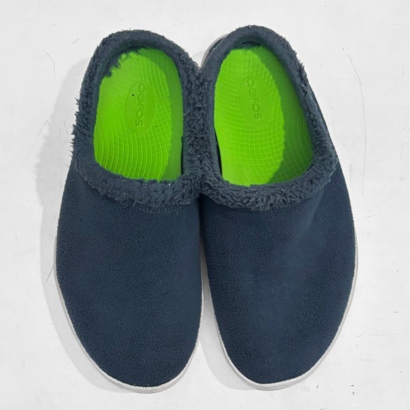 OOFOS OOcoozie Faux Sherpa Mule Blue Recovery Slipper Mens 10 Comfort Soft Cozy - Picture 7 of 8